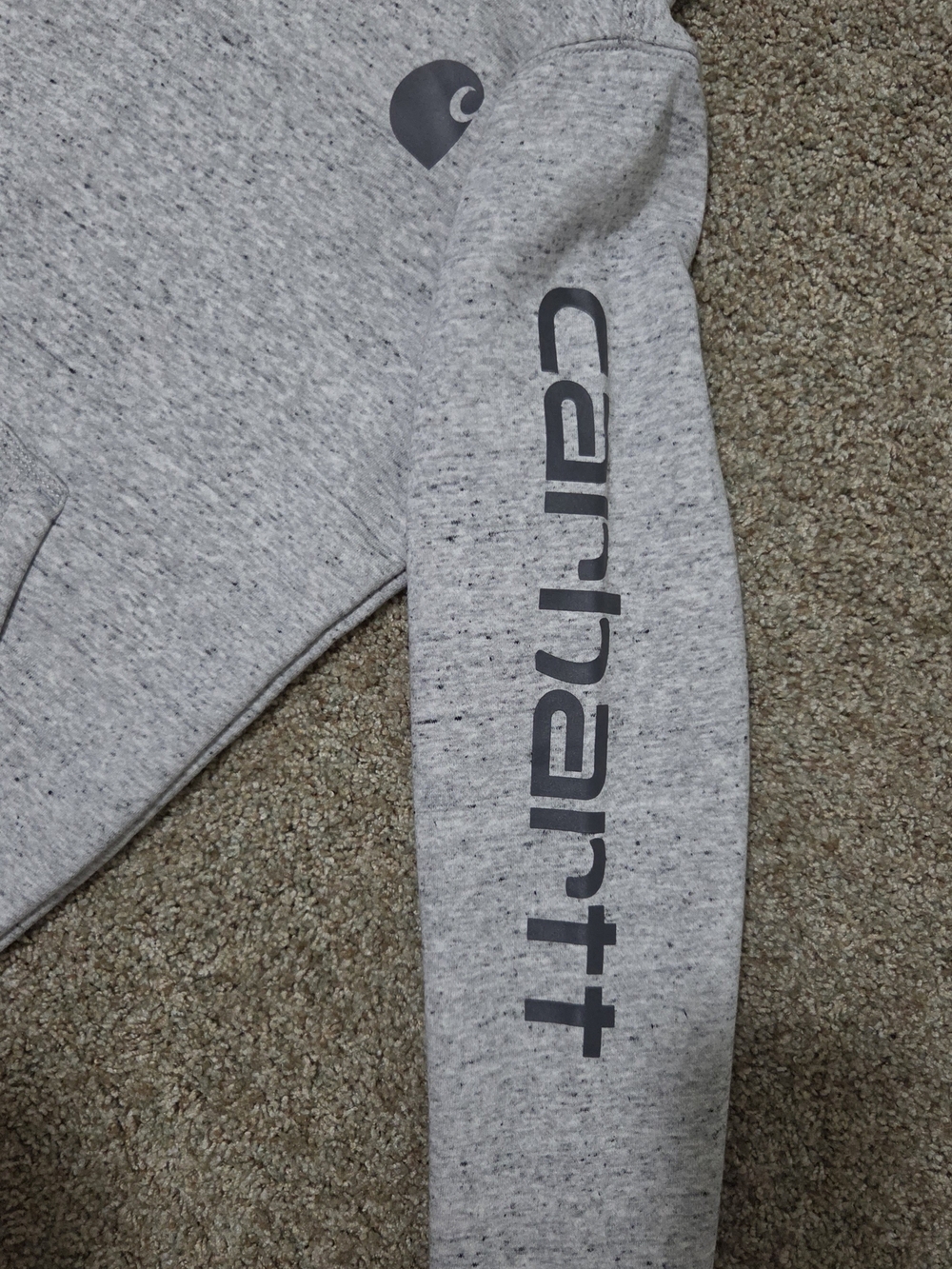 Carhartt Light Heather Gray Women's Hoodie with Logo Sleeve Detail - Picture 2 of 3